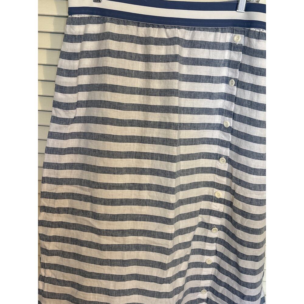 J. Jill Women's Large Love Linen Maxi Skirt Blue Striped Side Button Pockets - Picture 2 of 6